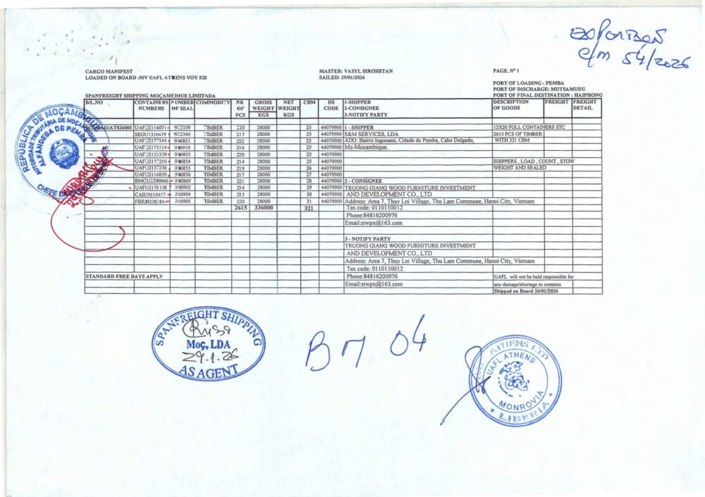 Timber Export Manifest